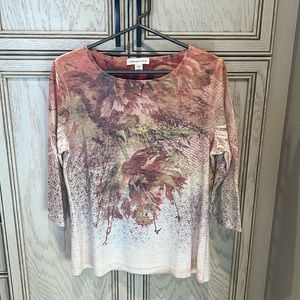 New Coldwater Creek 3/4 Sleeve Burnout Tee